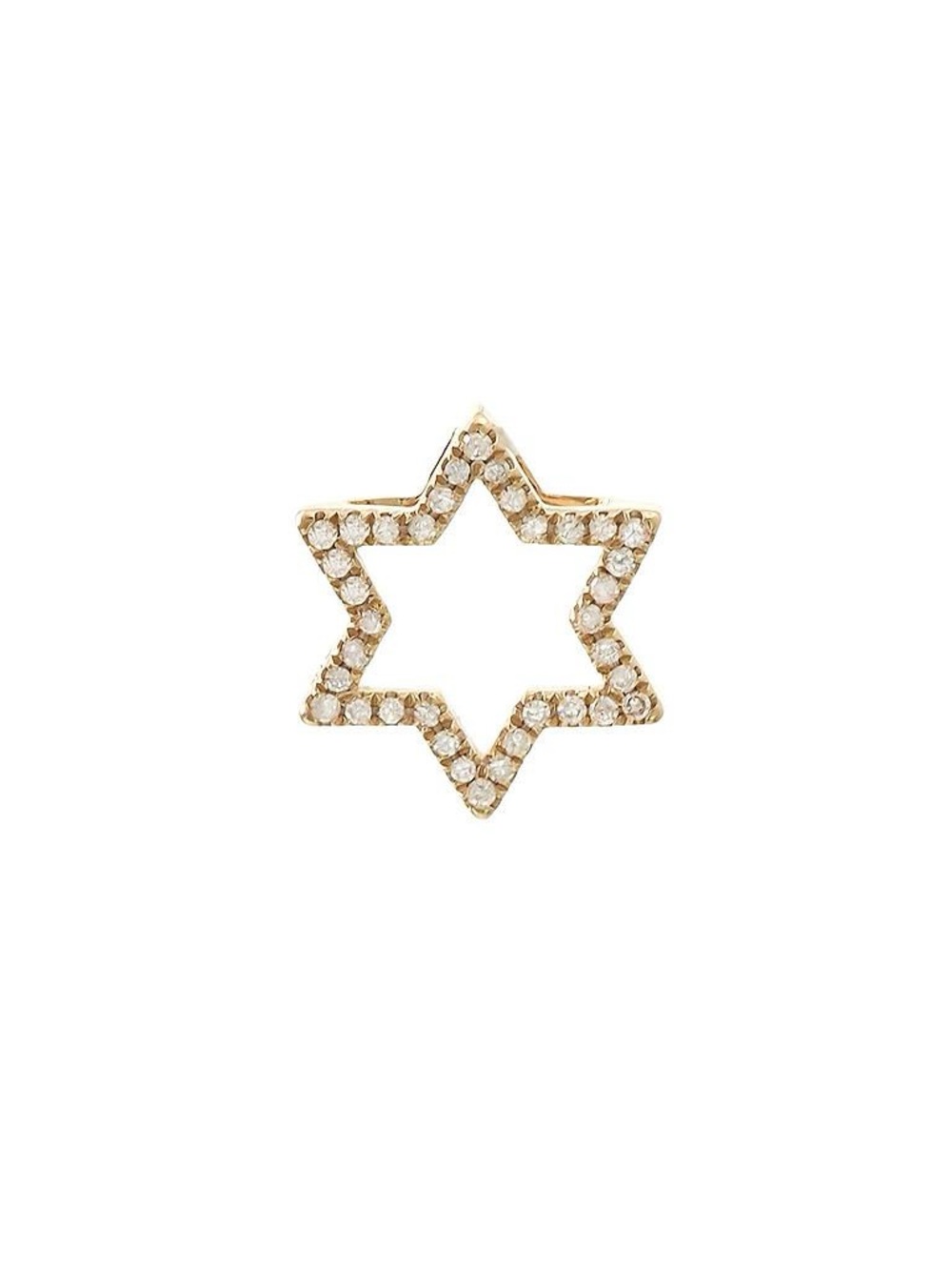 14K Real Yellow Gold Star Of David Single Prong Diamond Pendant